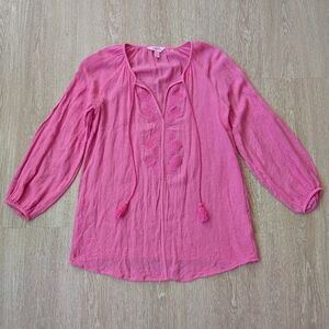 Lilly Pulitzer Blouse Women's XS Embroidered Tassel Tie